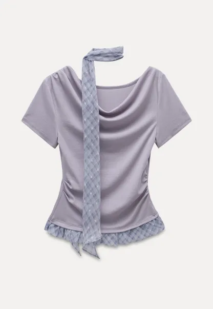 Draped Neck Top and Ruffle Hem