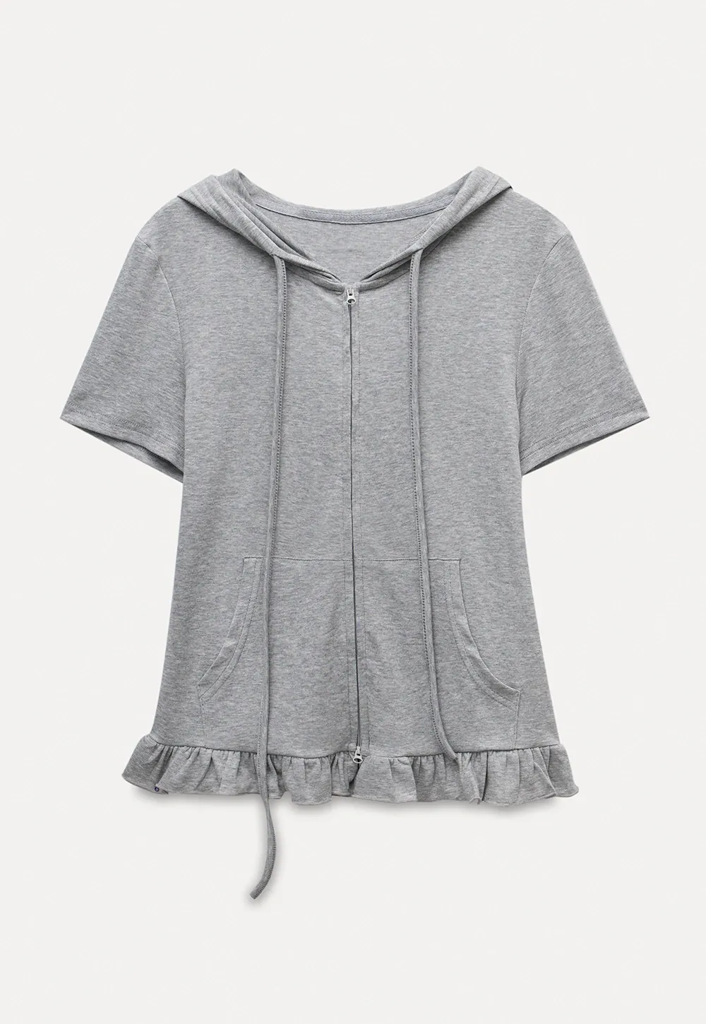 Women’s Zip-up Hoodie with Ruffled Hem