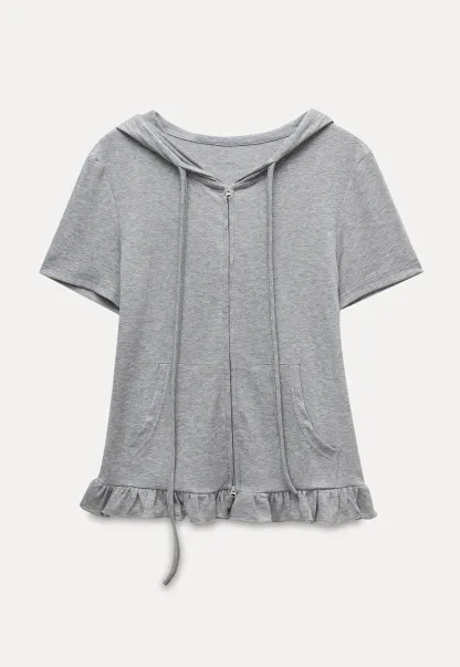 Women’s Zip-up Hoodie with Ruffled Hem