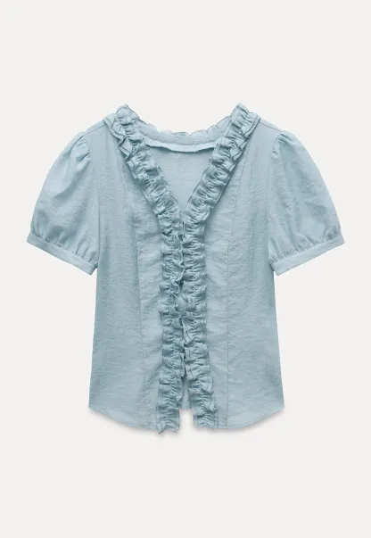 Women’s Ruffled V-neck Short Sleeve Blouse