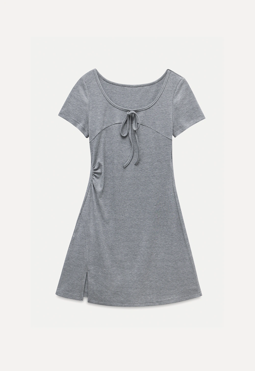Bow Front Ruched Knit Mini Dress
