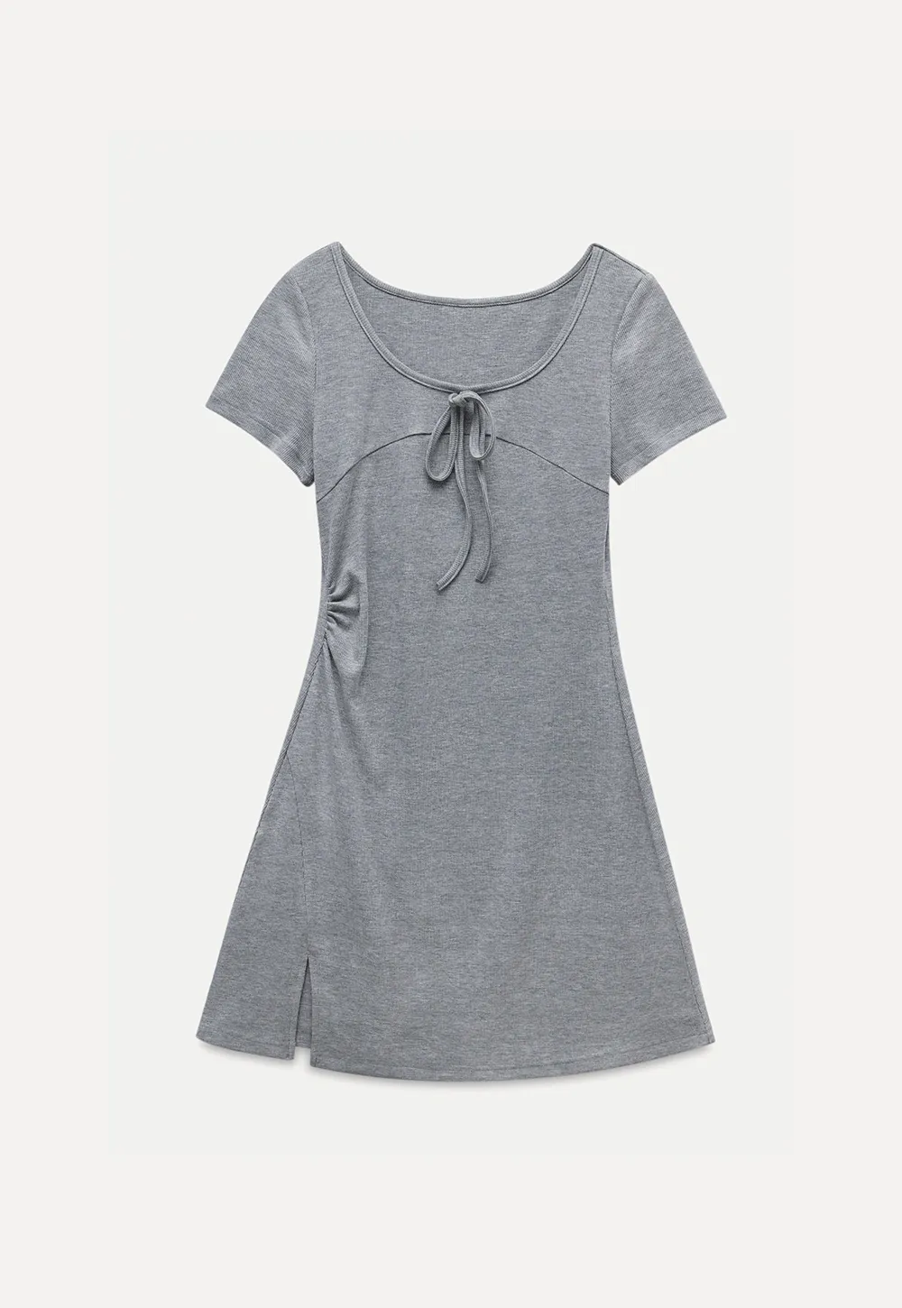 Bow Front Ruched Knit Mini Dress