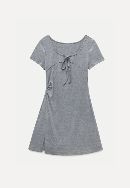 Bow Front Ruched Knit Mini Dress