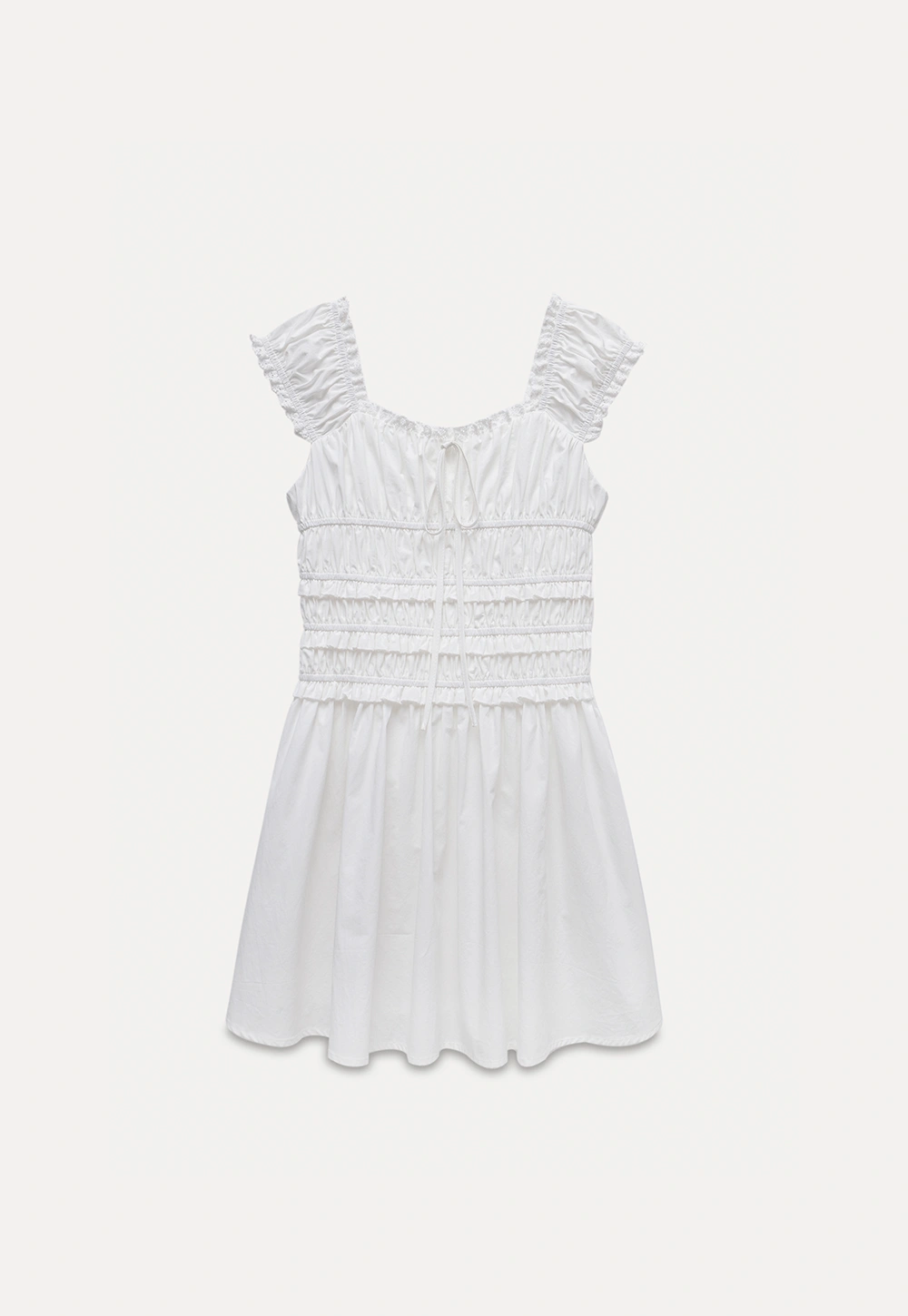 Women’s White Ruched Puff Sleeve Dress