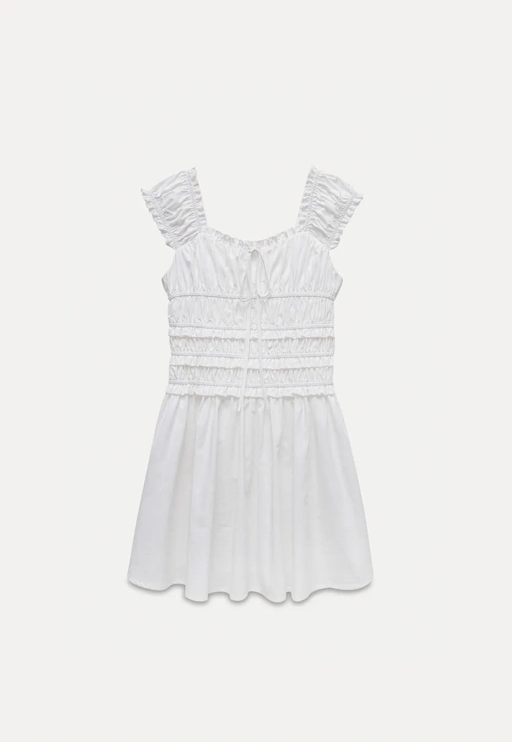 Women’s White Ruched Puff Sleeve Dress