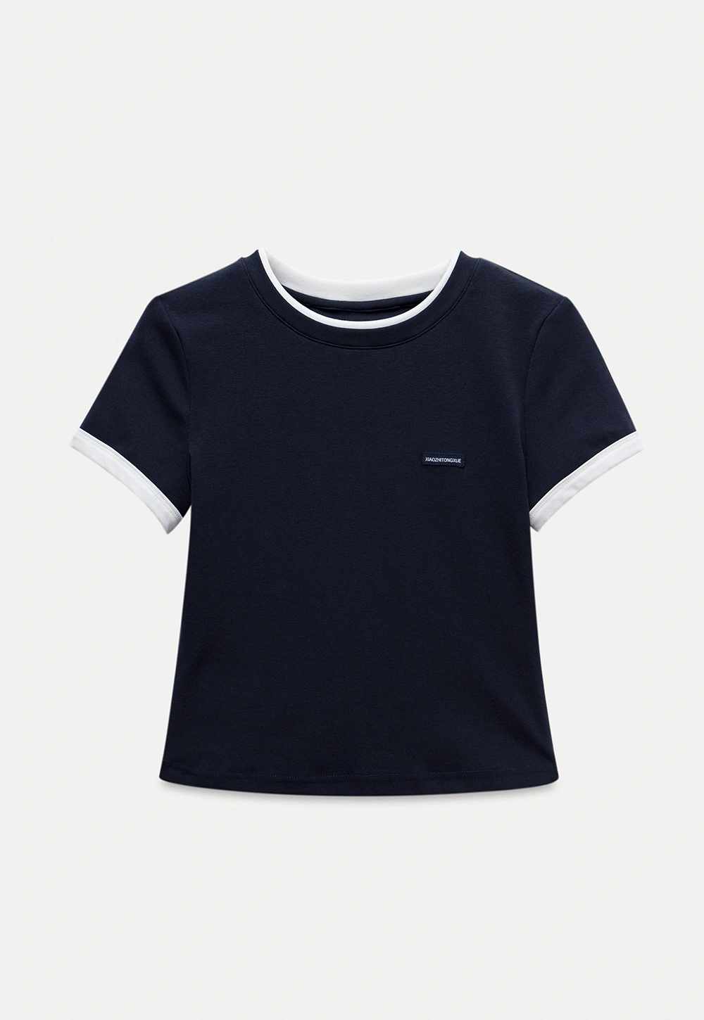 Women's Navy Ringer T-Shirt with Logo