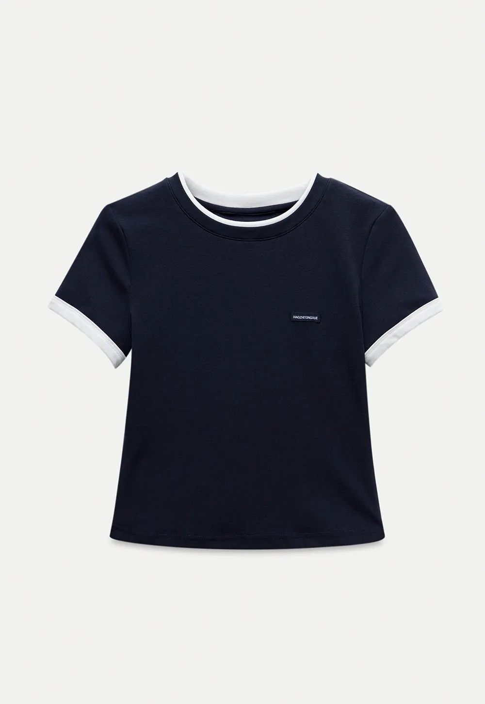 Women's Navy Ringer T-Shirt with Logo