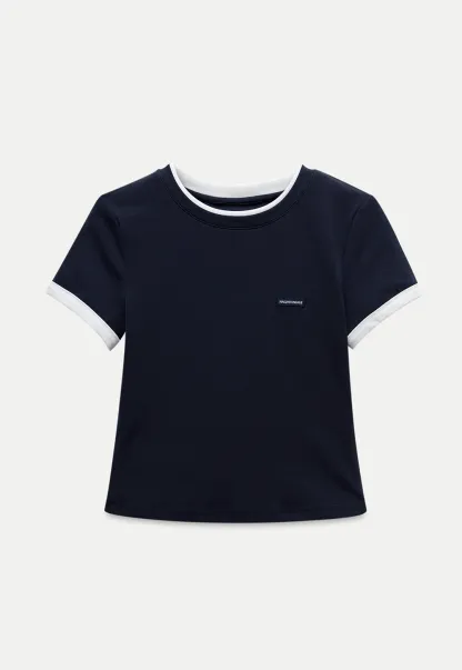 Women's Navy Ringer T-Shirt with Logo