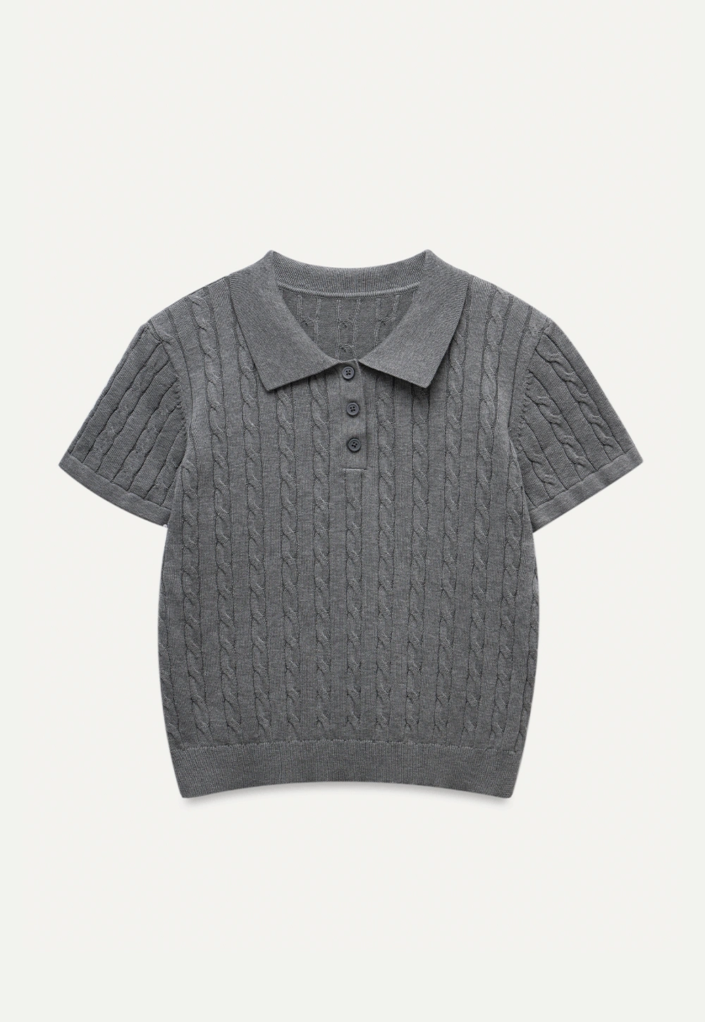 Women's Grey Ribbed Polo Shirt with Short Sleeves