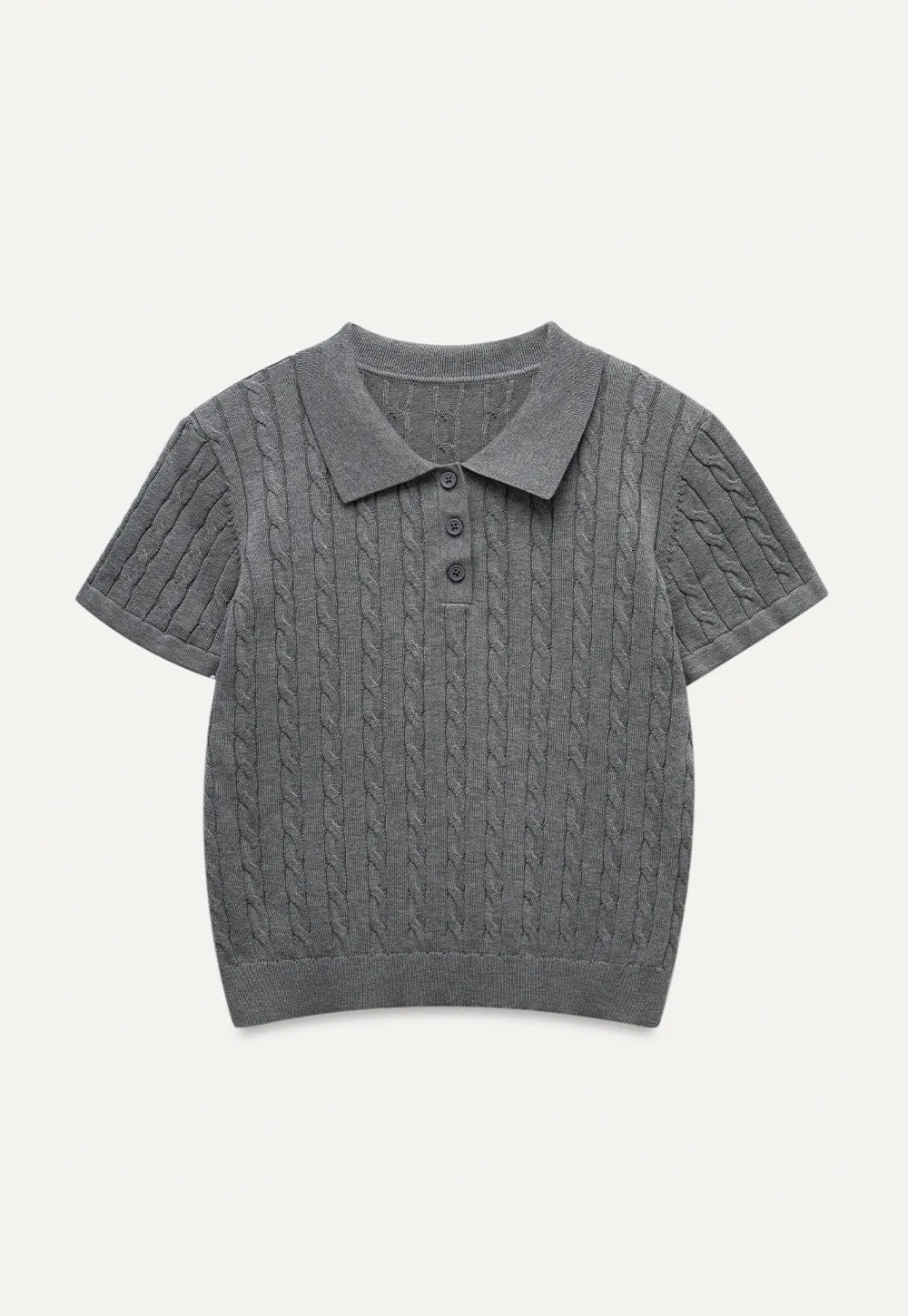 Women's Grey Ribbed Polo Shirt with Short Sleeves