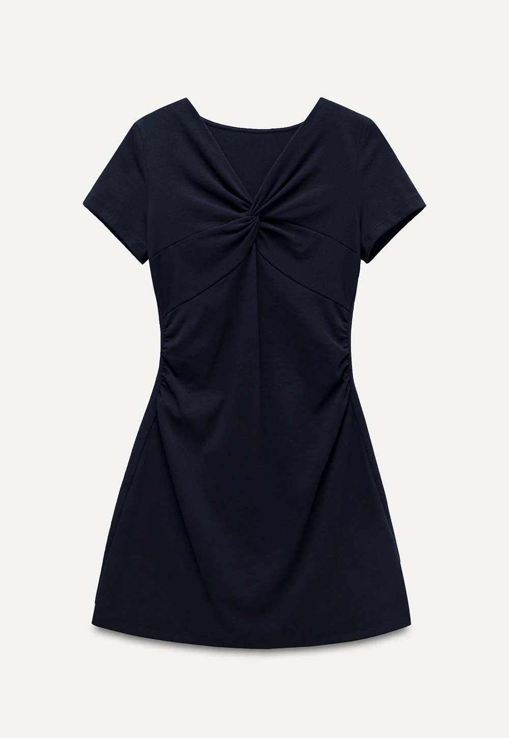 Women's Twist Front Short Sleeve Mini Dress Ruched Slim Fit