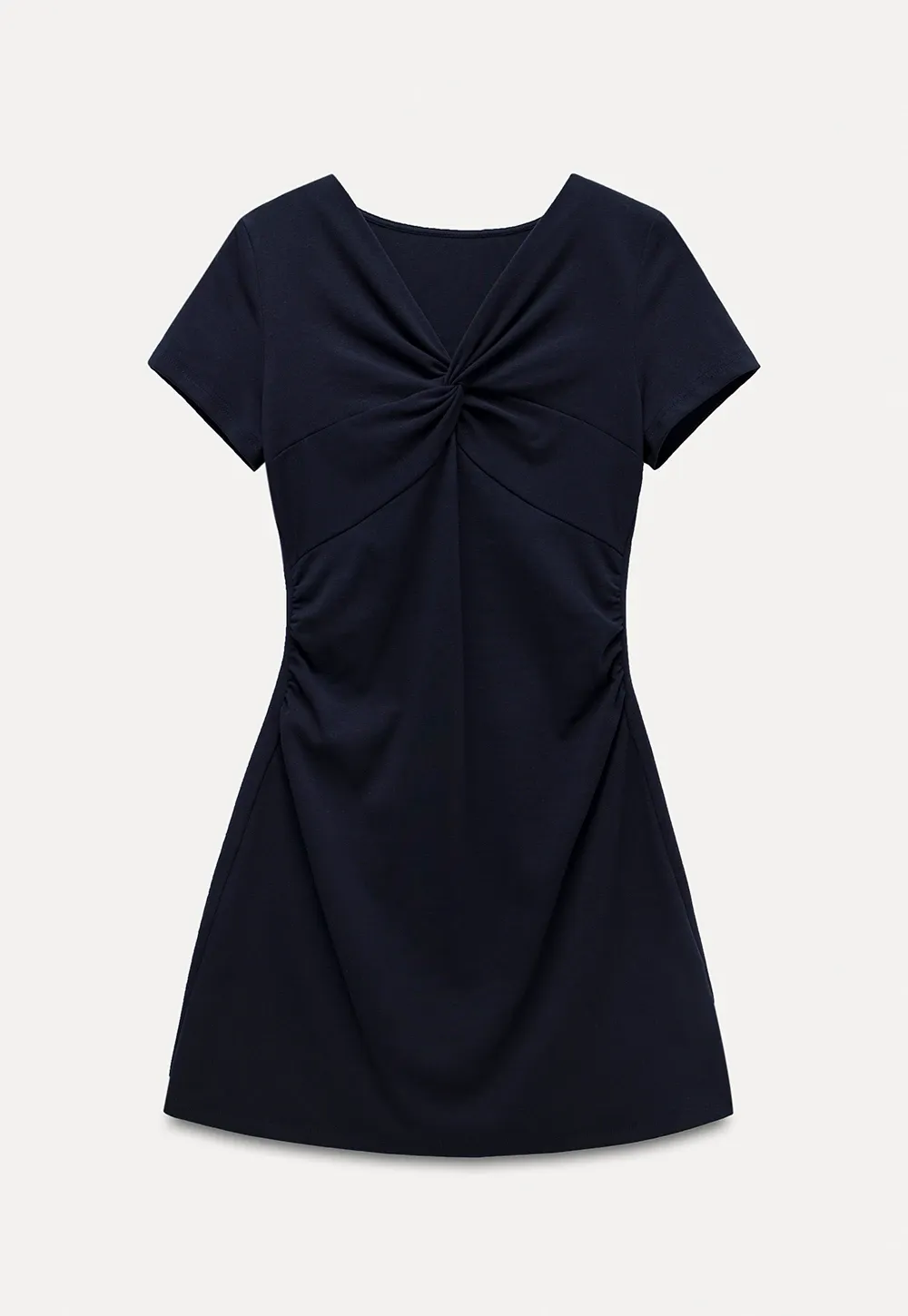 Women's Twist Front Short Sleeve Mini Dress Ruched Slim Fit