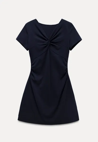 Women's Twist Front Short Sleeve Mini Dress Ruched Slim Fit