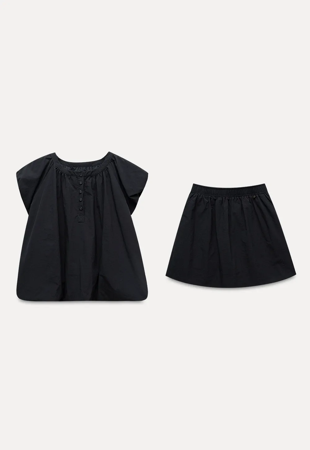 Women's 2 Piece Set – Loose Fit Button Top and Elastic Waist Mini Skirt