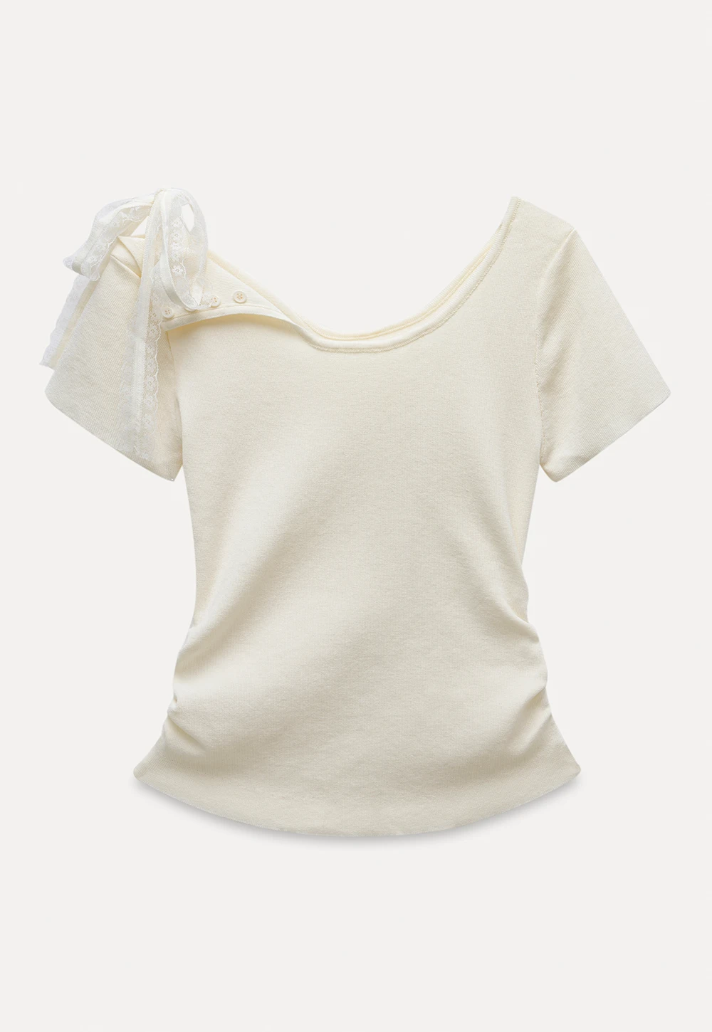 One Shoulder Lace Bow Knit Top
