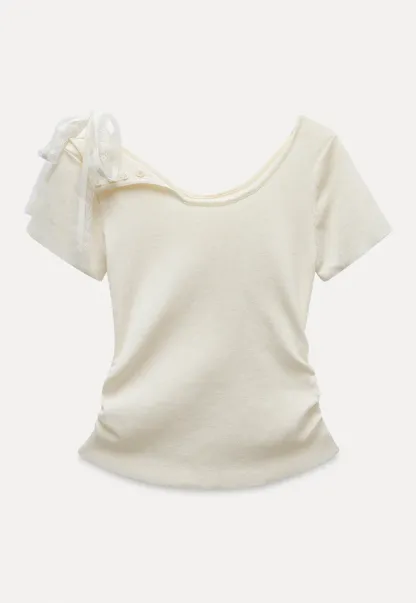 One Shoulder Lace Bow Knit Top