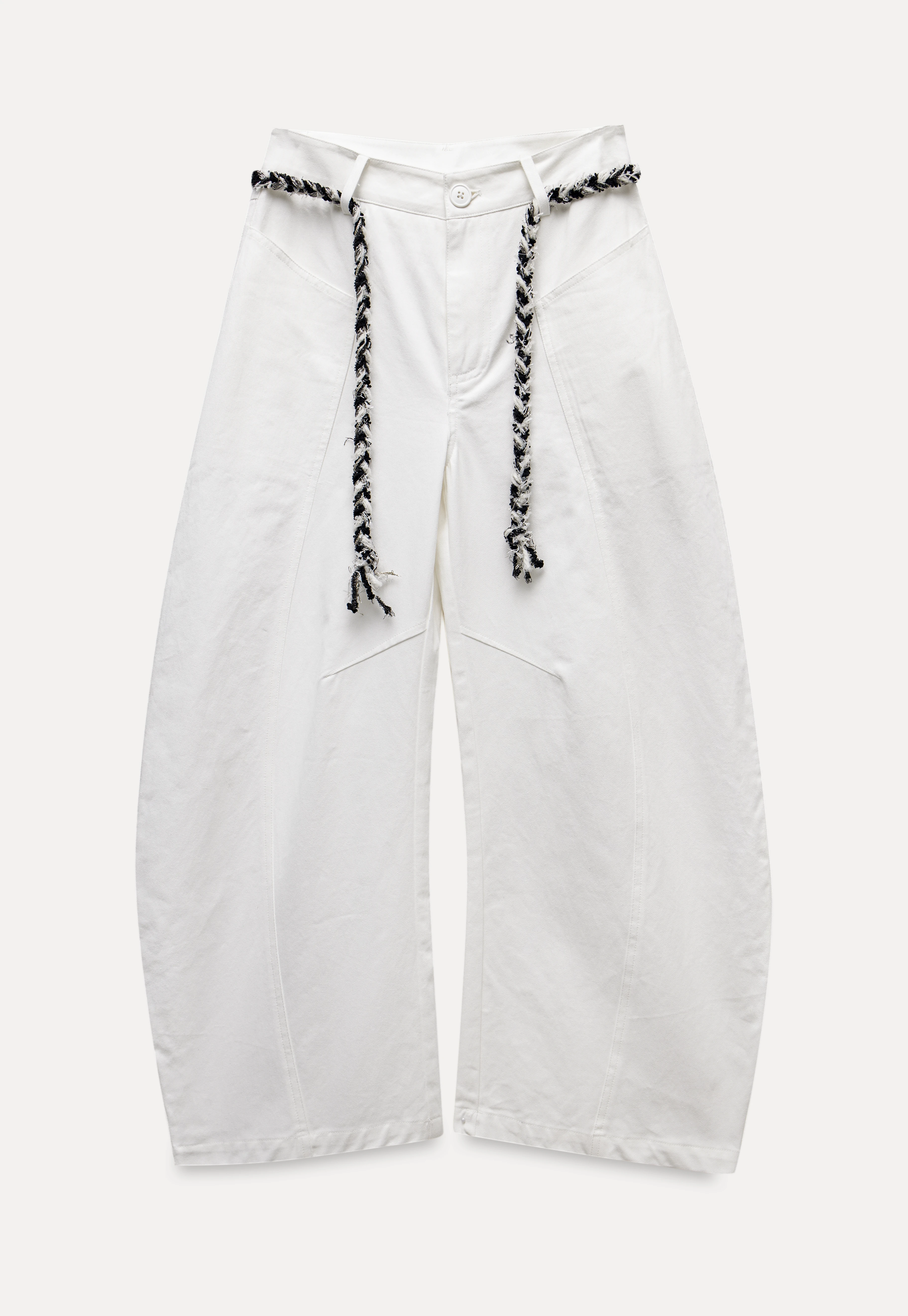 Wide-Leg Trousers with Braided Drawstring Detail