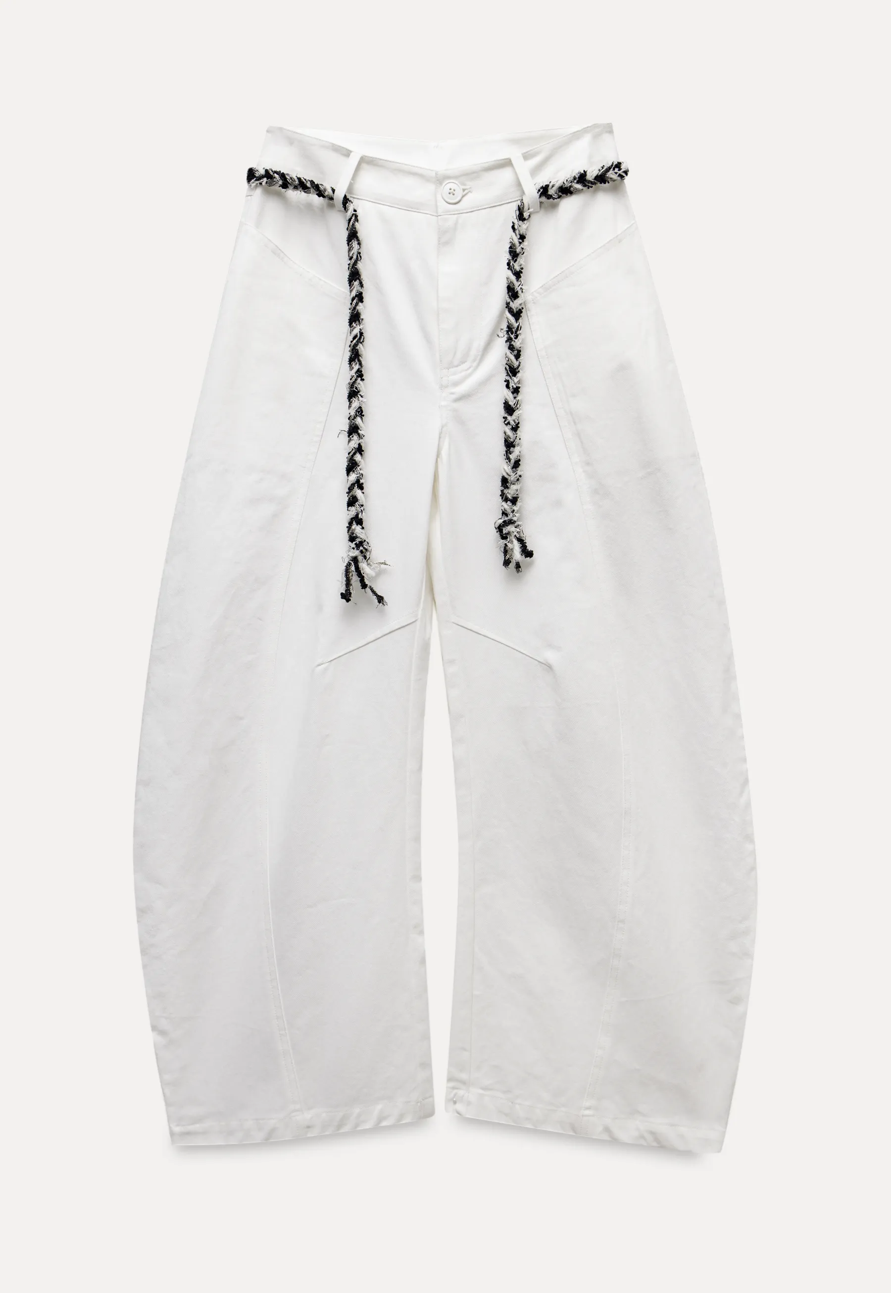 Wide-Leg Trousers with Braided Drawstring Detail