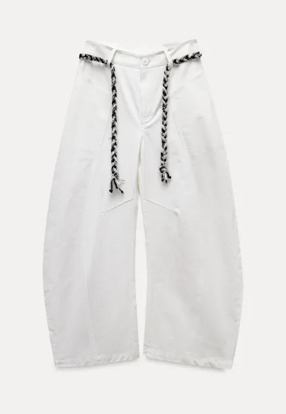 Wide-Leg Trousers with Braided Drawstring Detail