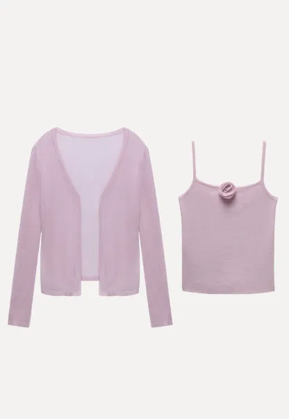 Women's Knit Cami and Sheer Cardigan Set