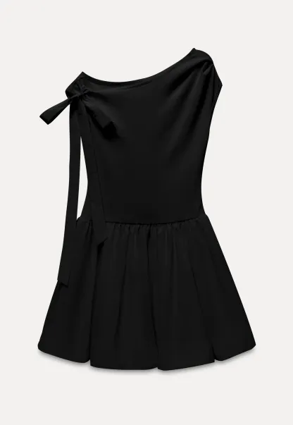 Women One-Shoulder Bow Tie Mini Dress