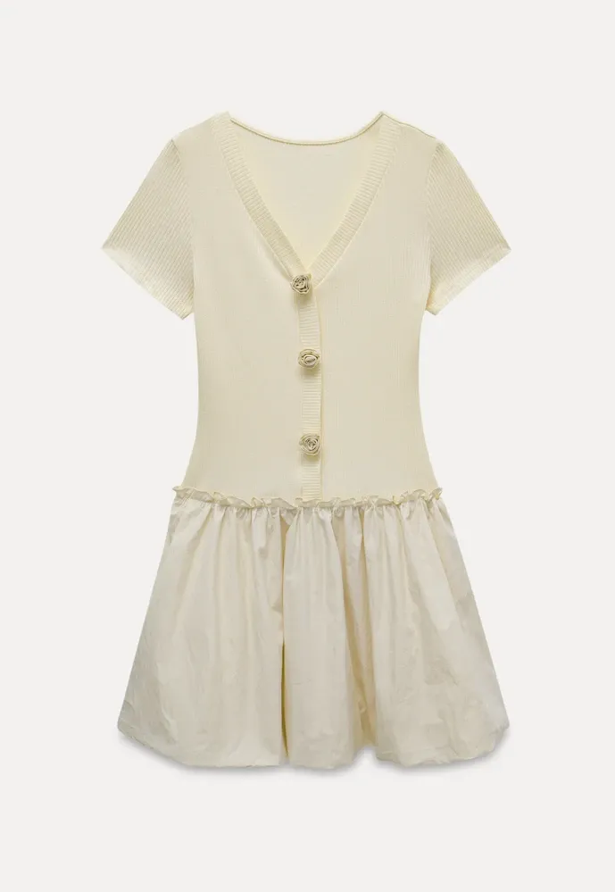 Women's Long-Sleeve Dress with Rose Buttons
