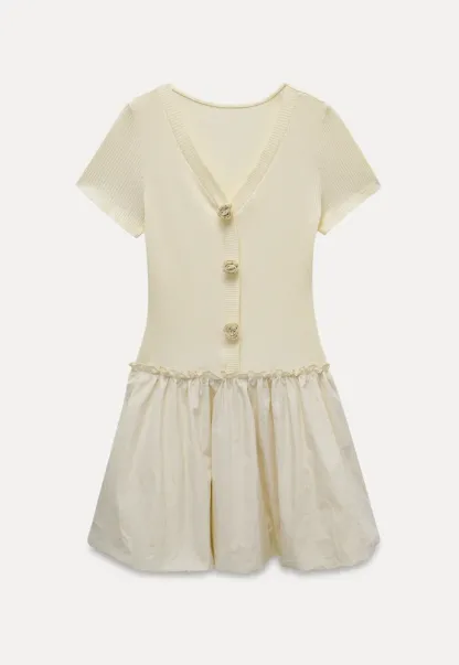 Women's Long-Sleeve Dress with Rose Buttons