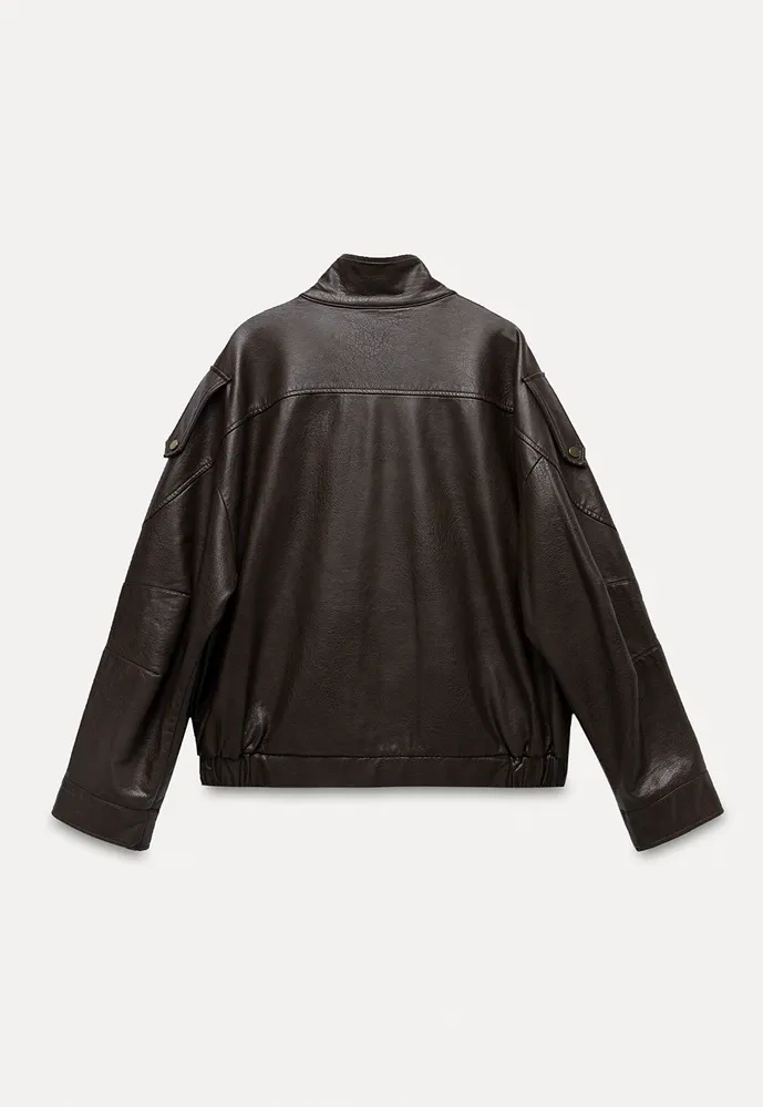 Funnel-Neck Leather Jacket