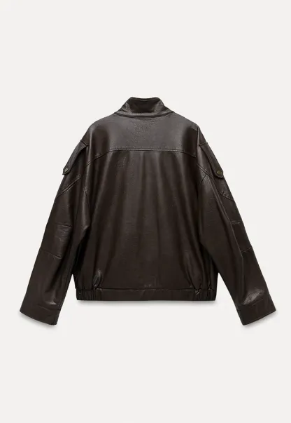Funnel-Neck Leather Jacket