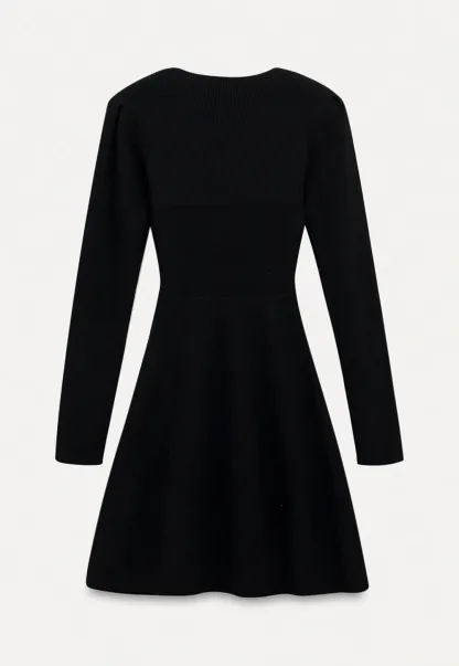 Womens Contrast Tie Collar Knit Dress