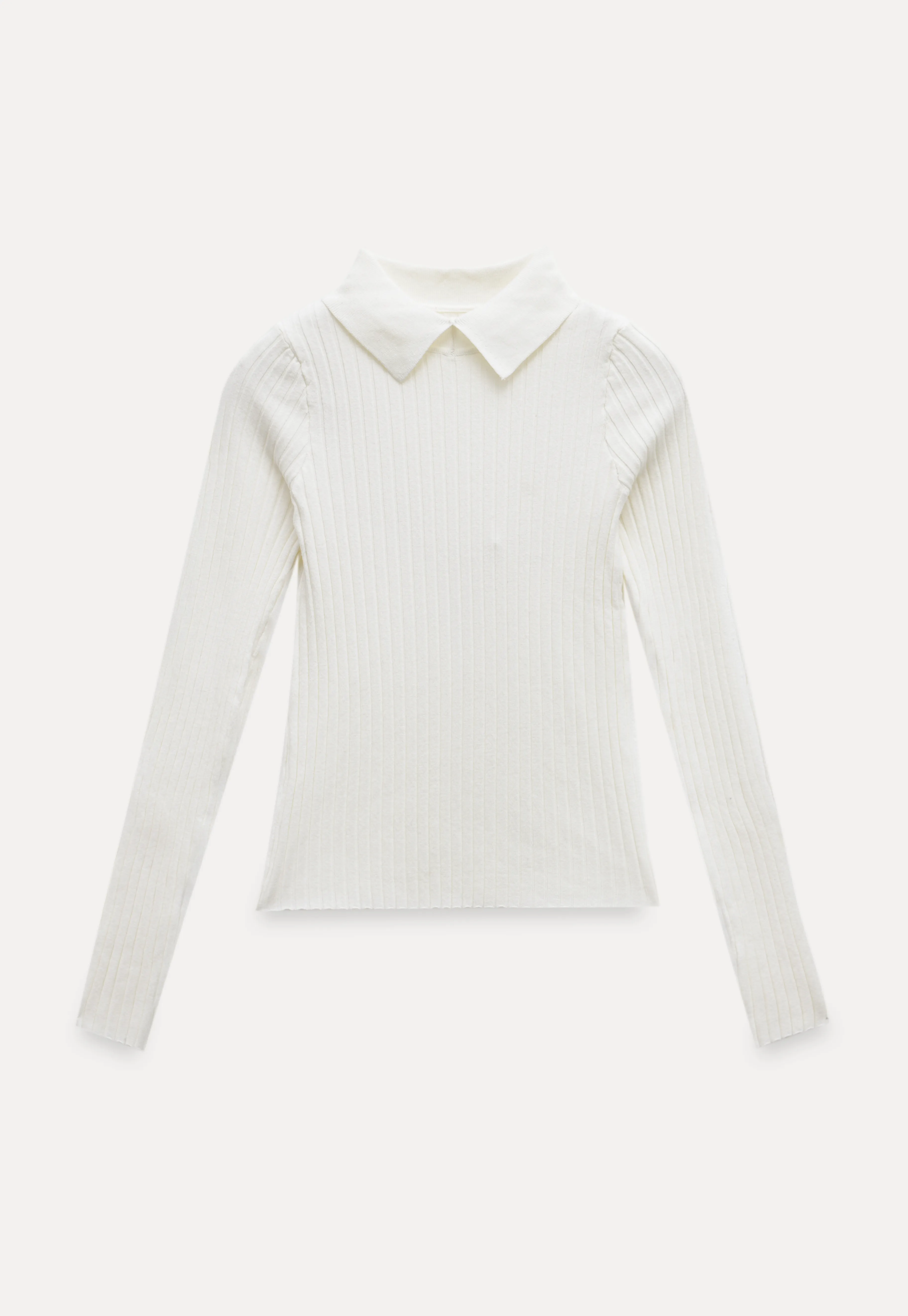 Women Classic Ribbed Knit Polo Long Sleeve