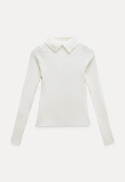 Women Classic Ribbed Knit Polo Long Sleeve