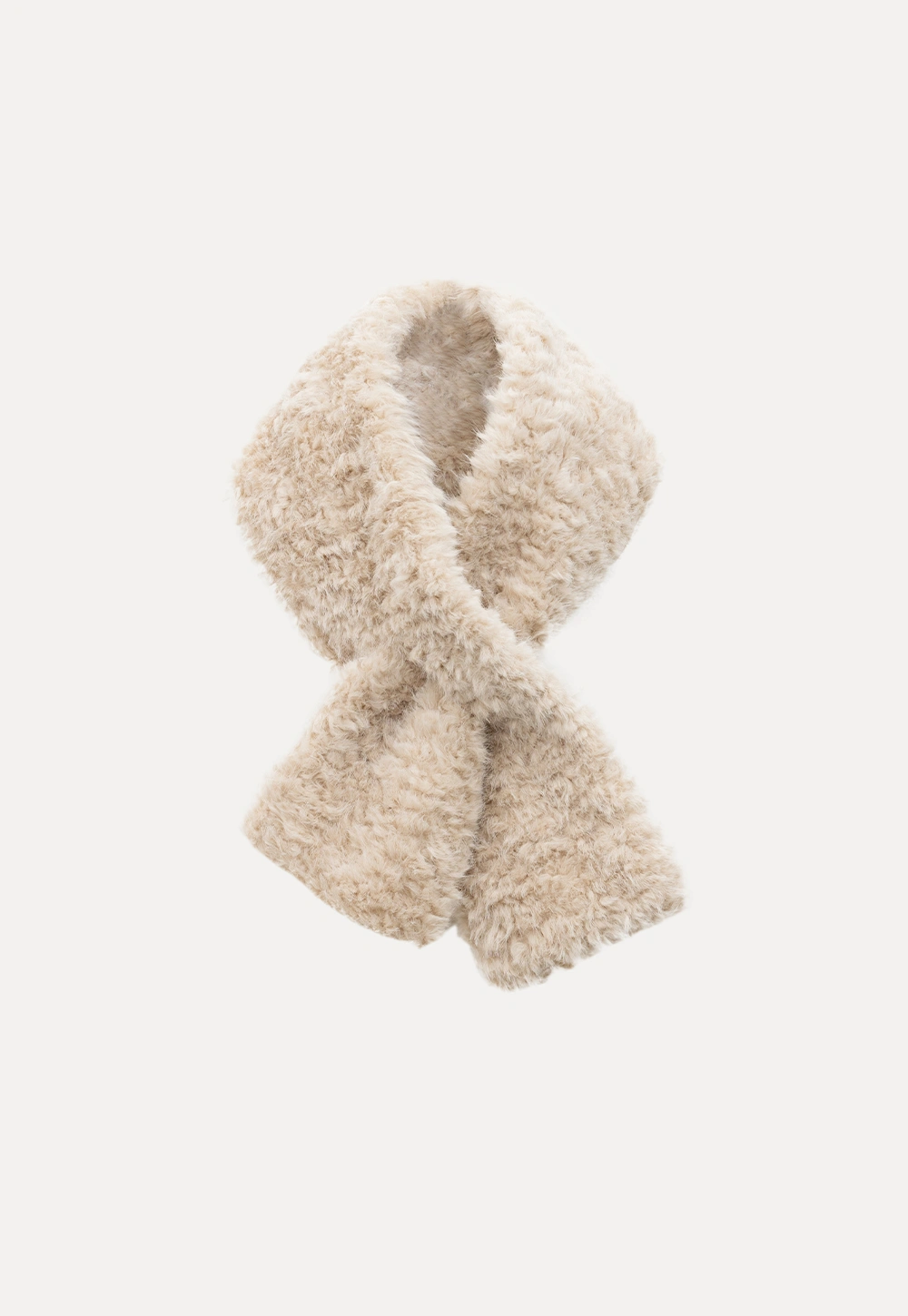 Women Long Fuzzy Teddy Coat with Attached Scarf