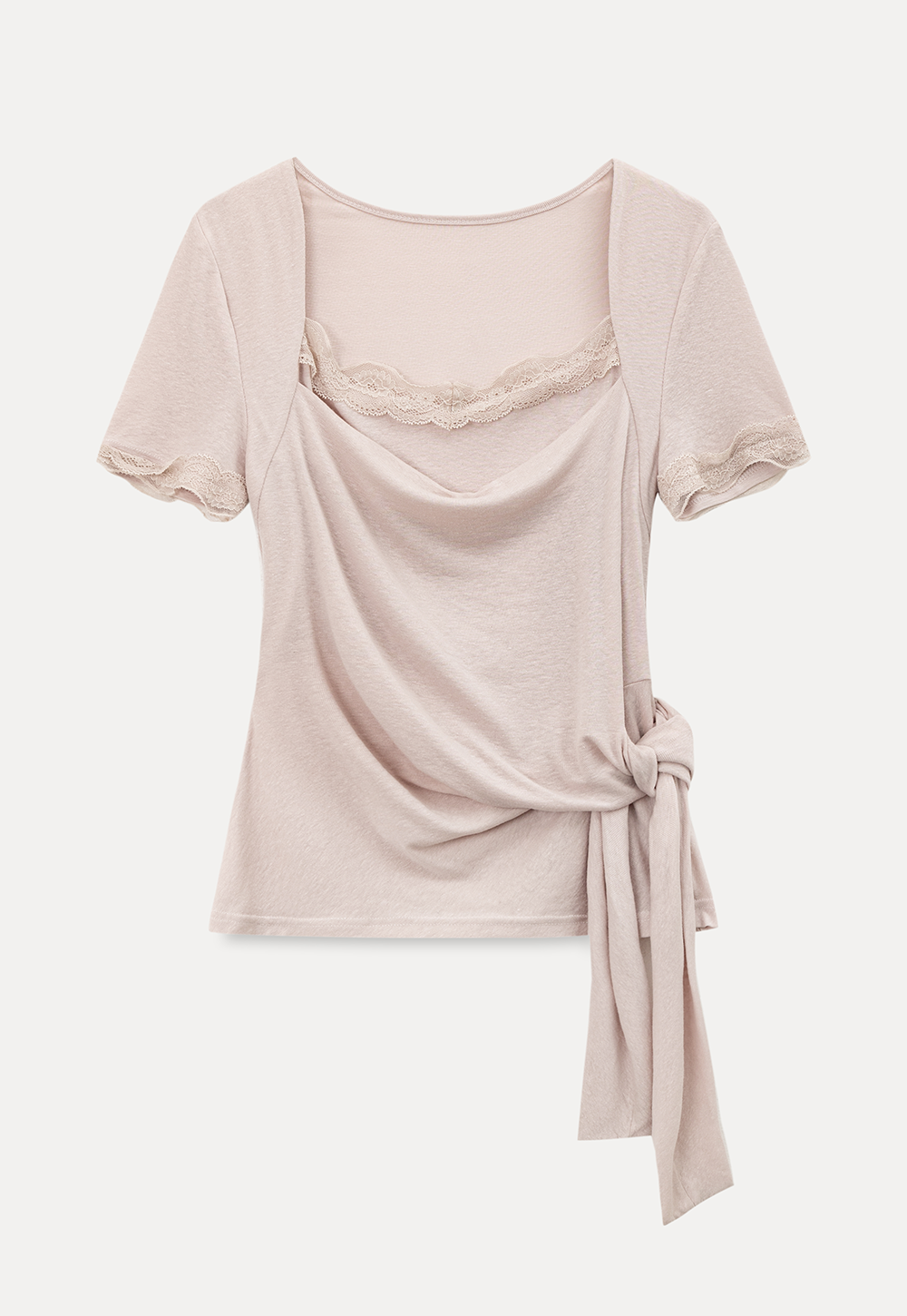 Lace Trim Square Neck Short Sleeve T Shirt