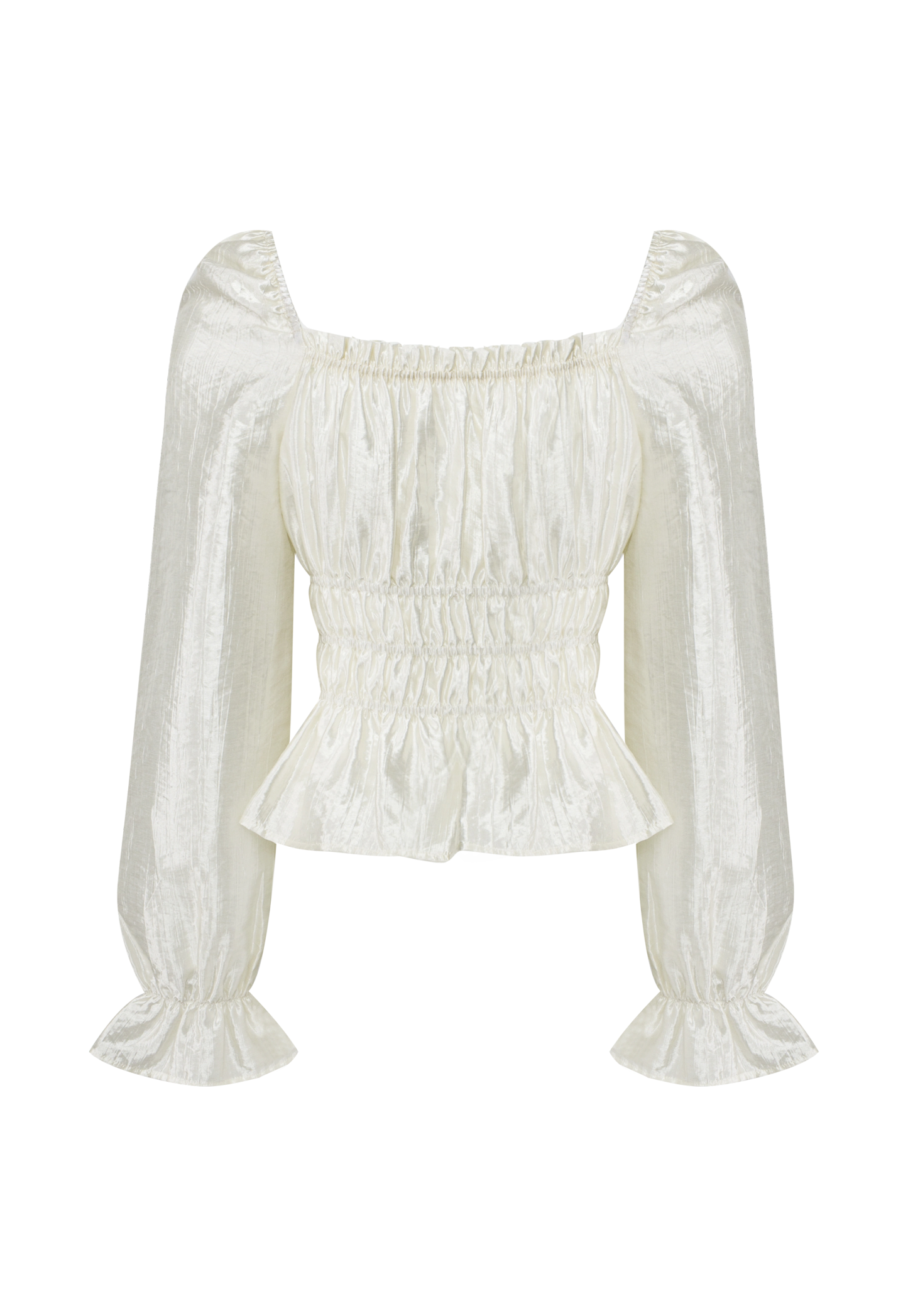 Women's Satin Smocked Blouse with Puff Sleeves