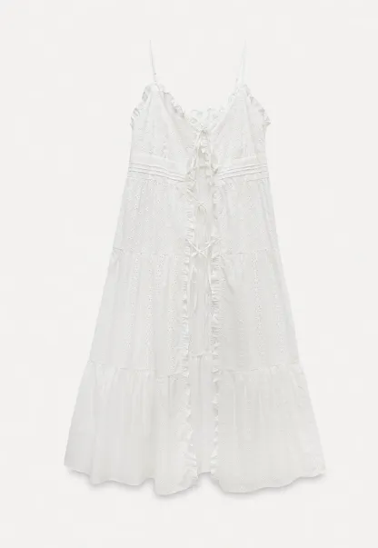 Women’s Eyelet Lace V Neck Midi Dress