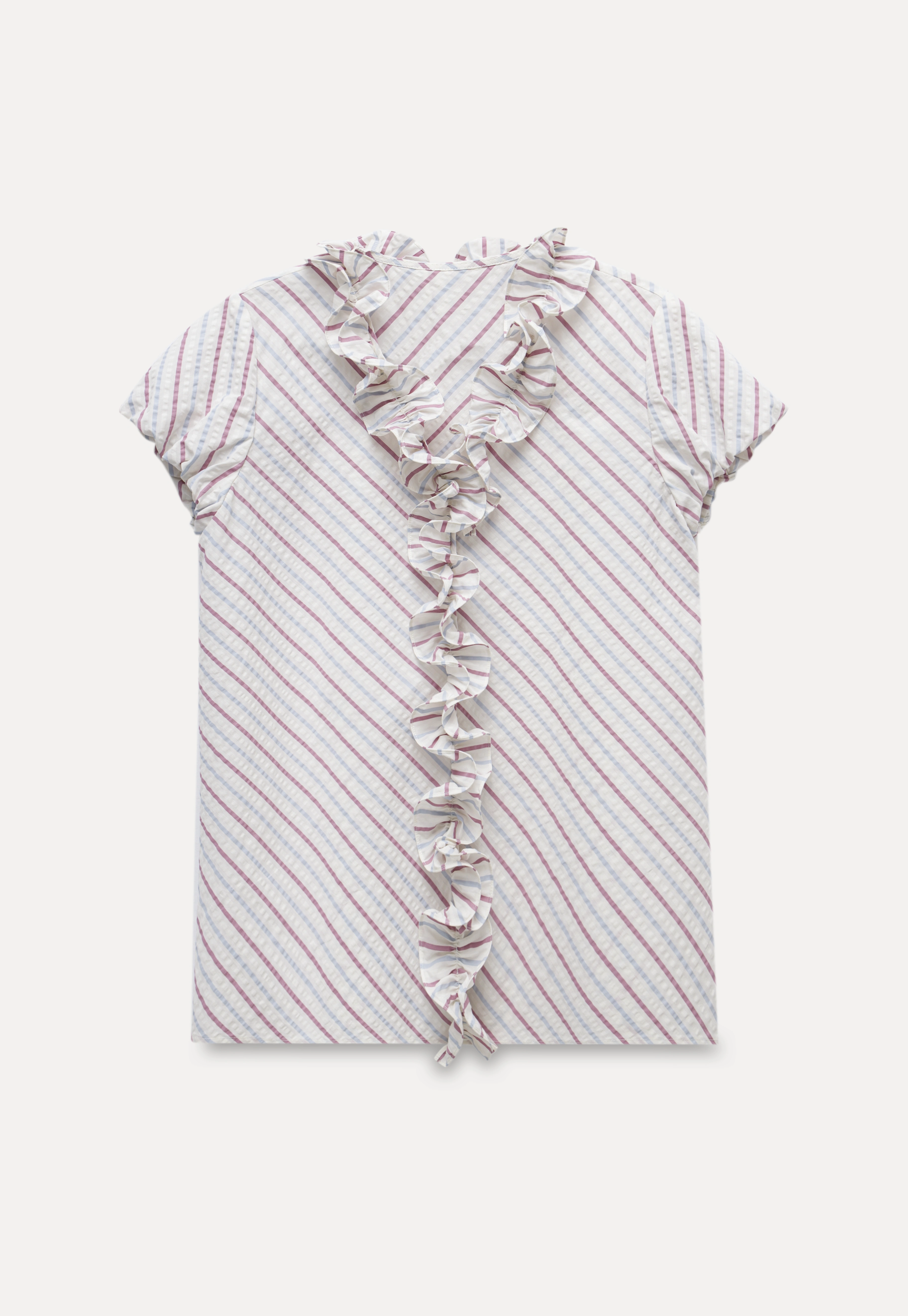 Women’s Ruffle Trim Striped Short Sleeve Blouse
