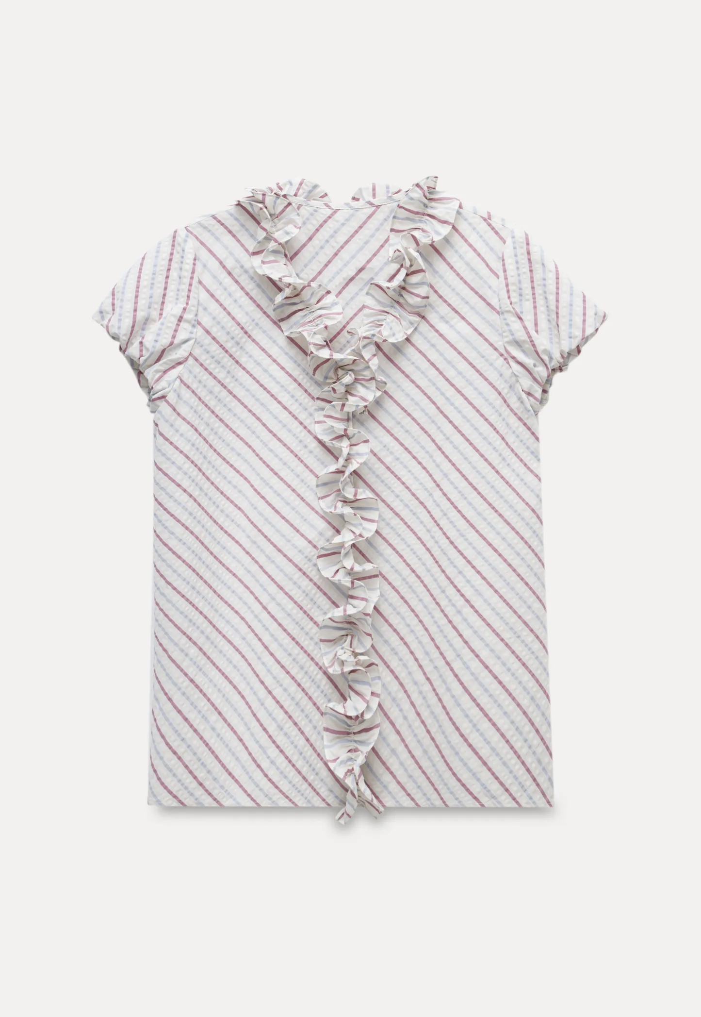Women’s Ruffle Trim Striped Short Sleeve Blouse
