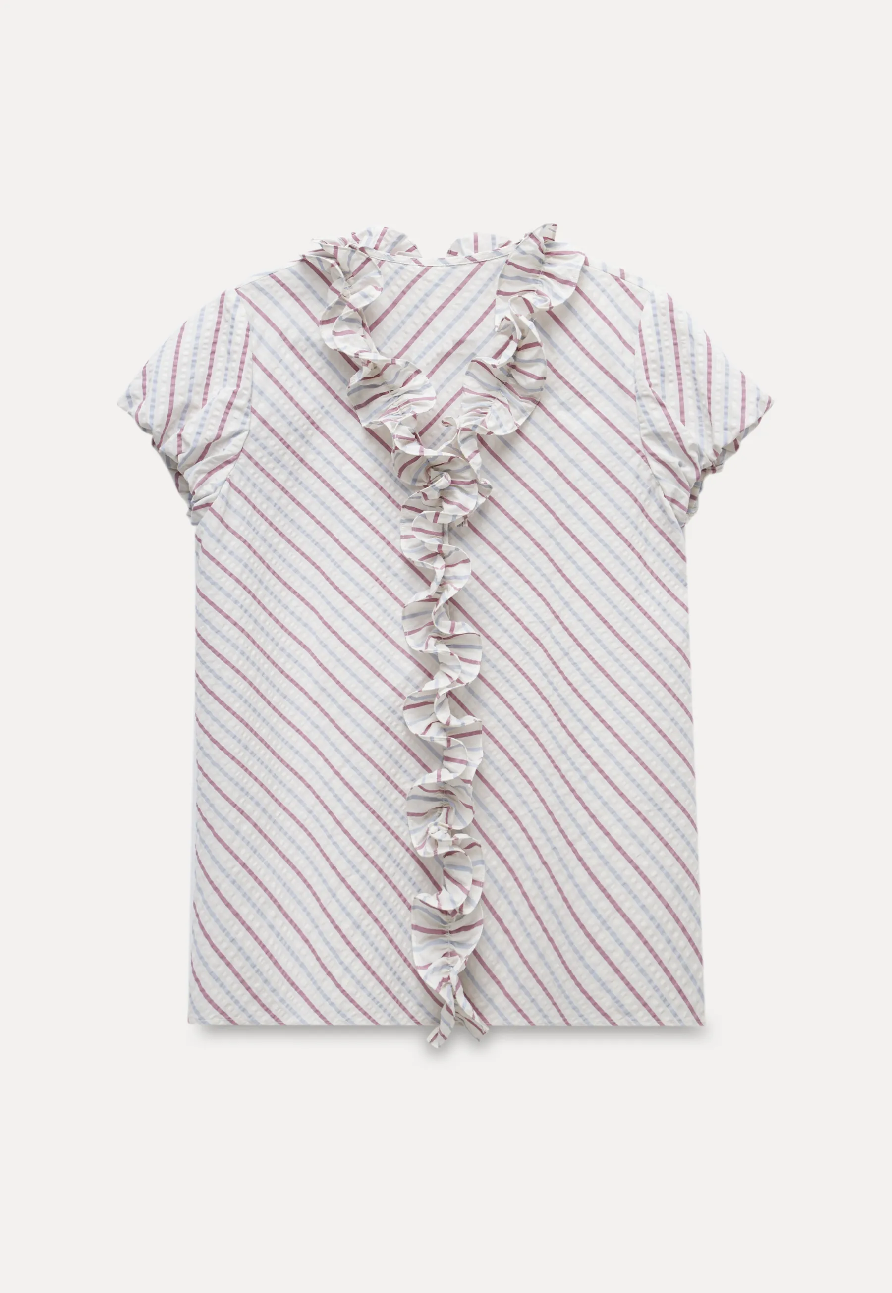Women’s Ruffle Trim Striped Short Sleeve Blouse
