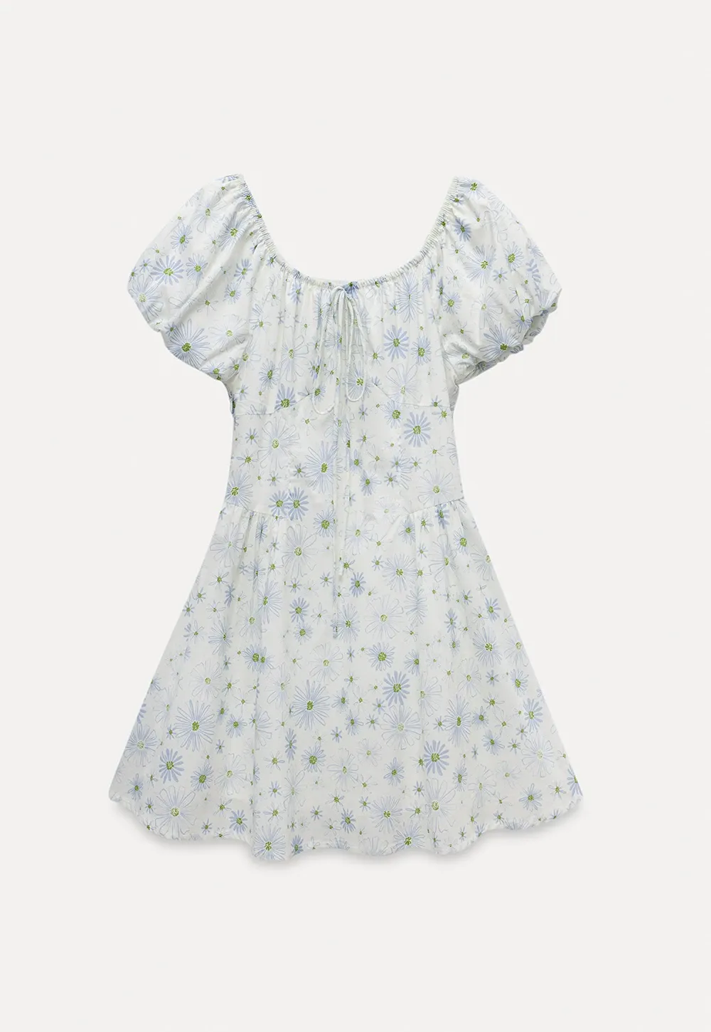Square Neck Puff Sleeve Daisy Print Dress