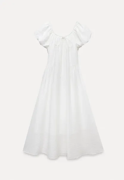 White Puff Sleeve Cottagecore Midi Dress