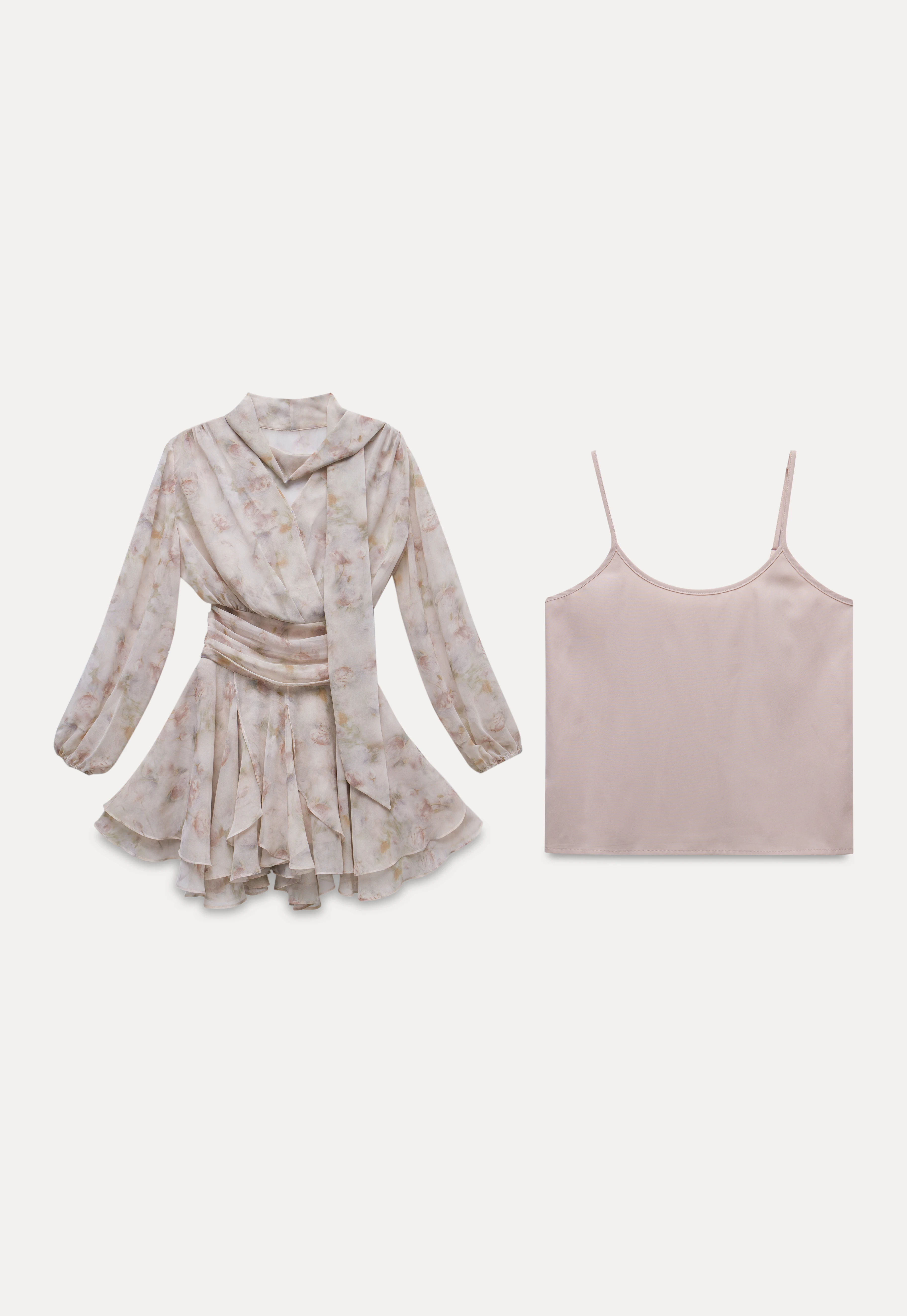 Romantic Floral Layered Dress with Belted Waist