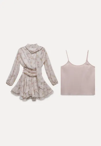 Romantic Floral Layered Dress with Belted Waist