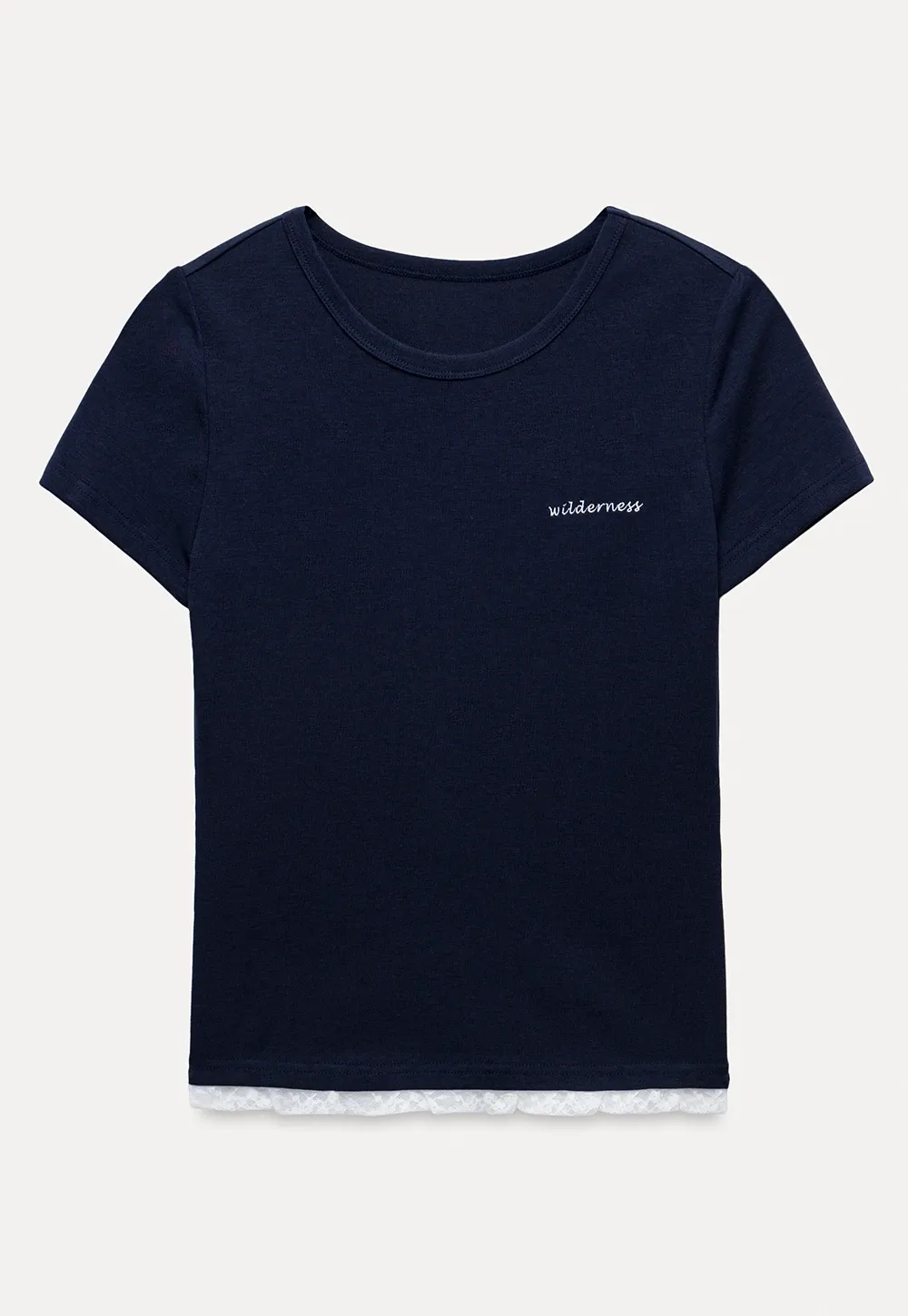 Lace Trim Embroidered T-Shirt