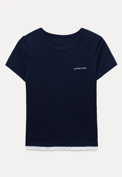 Lace Trim Embroidered T-Shirt
