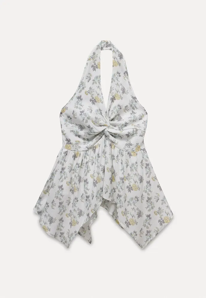 Women’s Floral Twist Halter Peplum Top