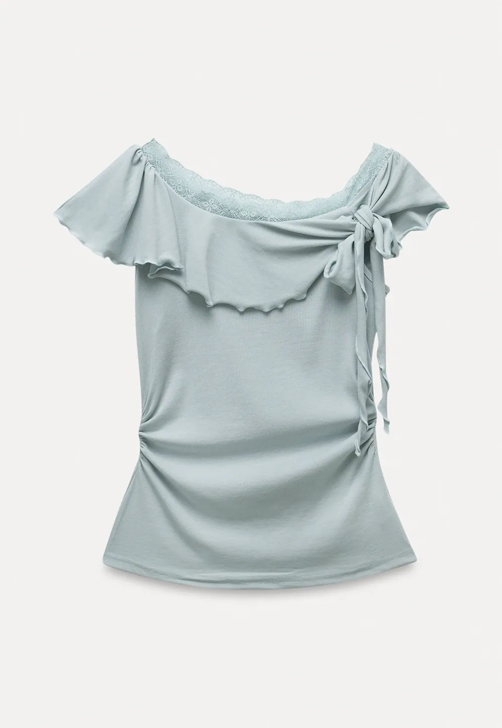 Chic Off Shoulder Ruffle Blouse with Lace Lining