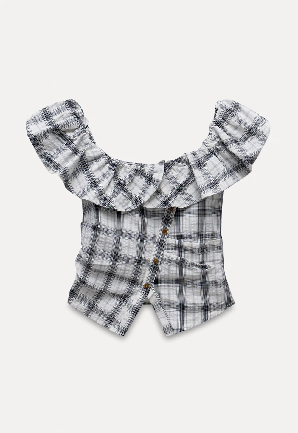 Off-Shoulder Plaid Ruffle Top