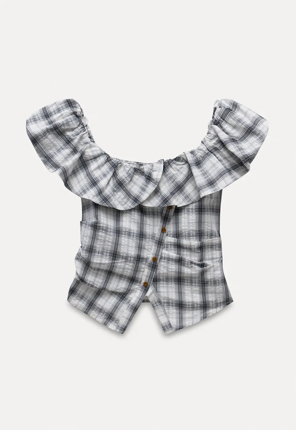 Off-Shoulder Plaid Ruffle Top