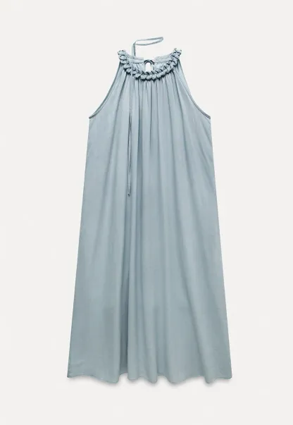 Women's Halter Neck Loose Swing Midi Dress